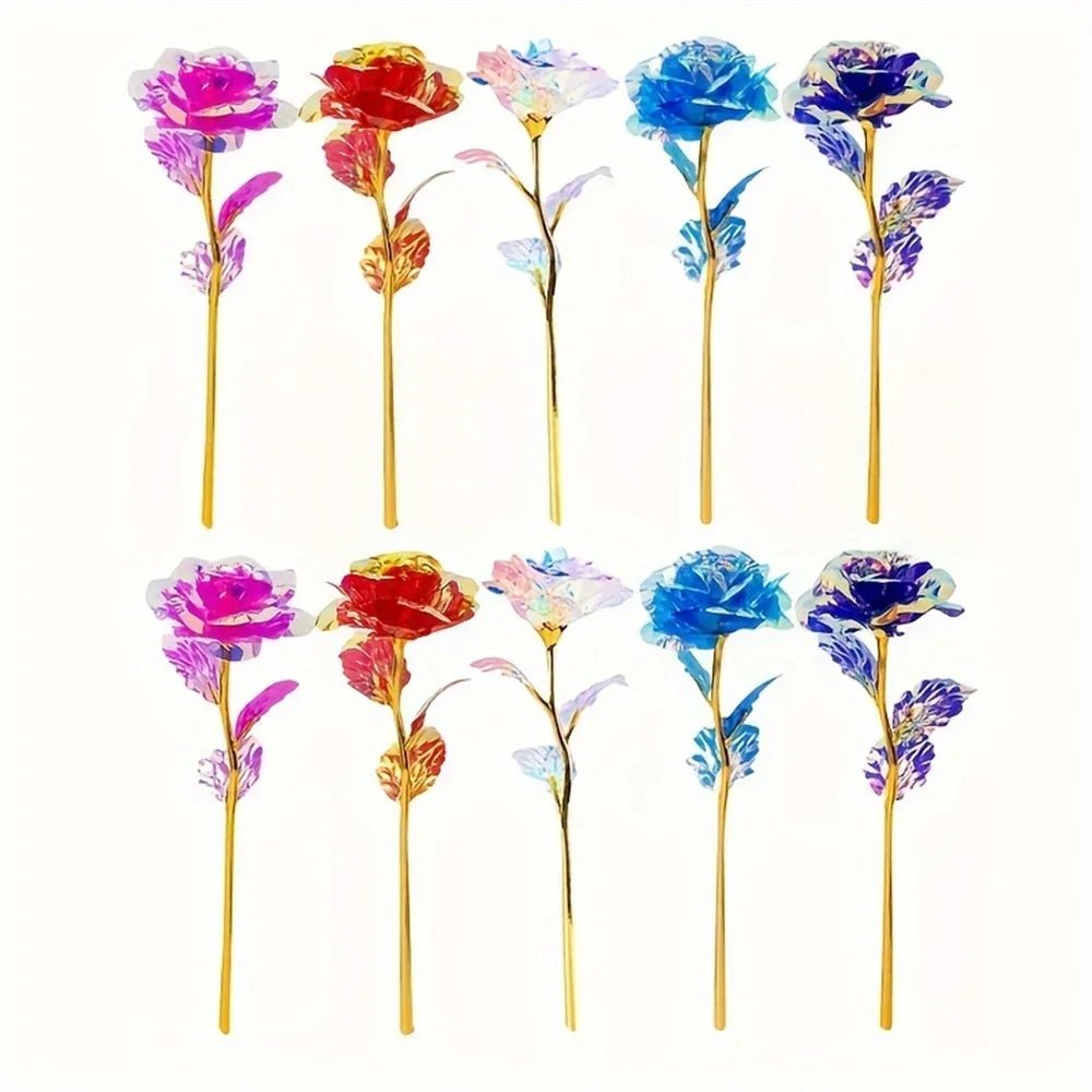 10PCS Valentine's Day Creative Gift 24K Foil Plated Rose Gold Rose Last Forever Love Wedding Decor Lover Roses Creative Gift - everyday trend