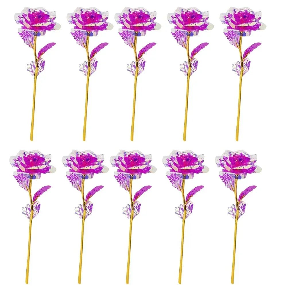 10PCS Valentine's Day Creative Gift 24K Foil Plated Rose Gold Rose Last Forever Love Wedding Decor Lover Roses Creative Gift - everyday trend