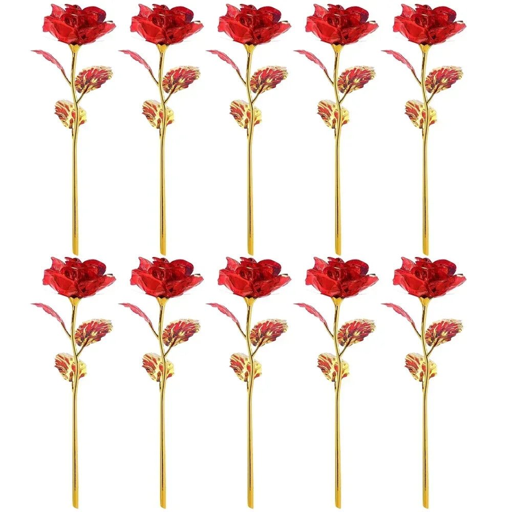 10PCS Valentine's Day Creative Gift 24K Foil Plated Rose Gold Rose Last Forever Love Wedding Decor Lover Roses Creative Gift - everyday trend