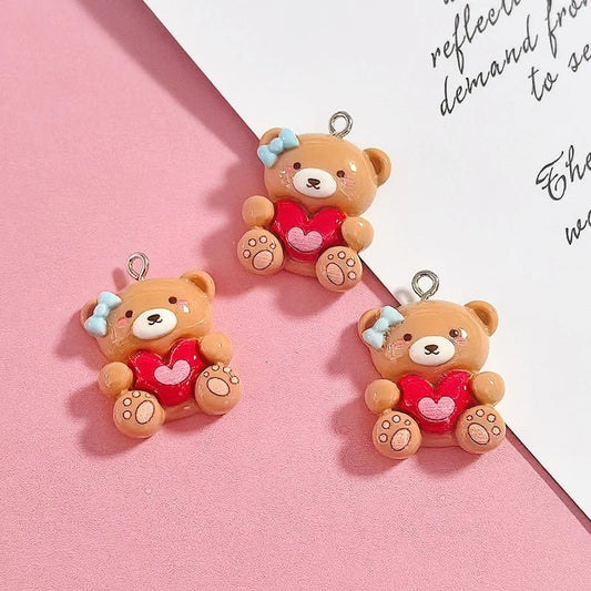 10pcs Valentine's Day Gifts Resin Teddy Bear Charms Hug Heart Cute Animal Pendant DIY Women Earring Necklace Jewelry Making - everyday trend