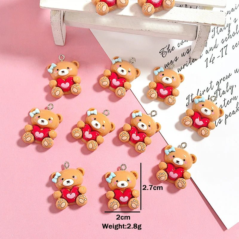 10pcs Valentine's Day Gifts Resin Teddy Bear Charms Hug Heart Cute Animal Pendant DIY Women Earring Necklace Jewelry Making - everyday trend