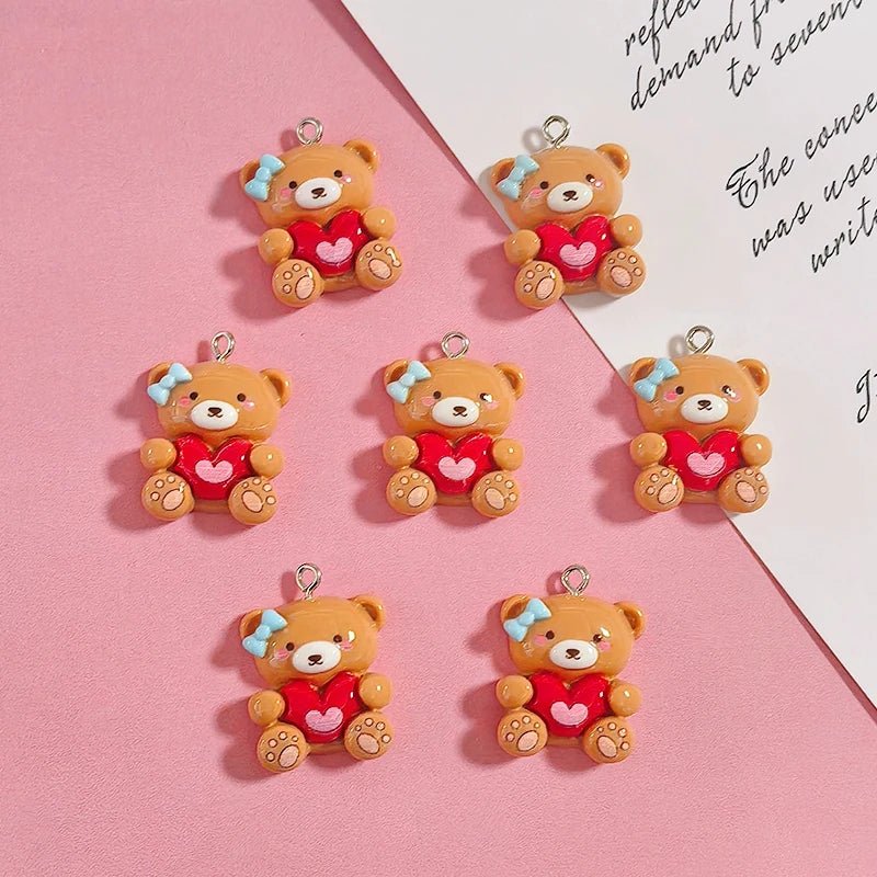 10pcs Valentine's Day Gifts Resin Teddy Bear Charms Hug Heart Cute Animal Pendant DIY Women Earring Necklace Jewelry Making - everyday trend