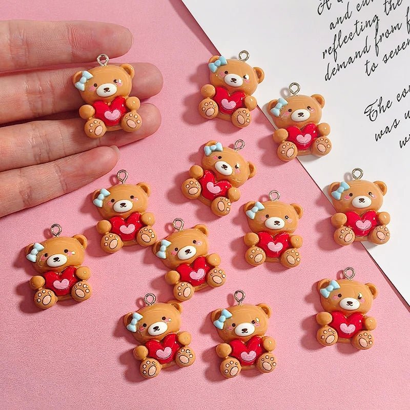 10pcs Valentine's Day Gifts Resin Teddy Bear Charms Hug Heart Cute Animal Pendant DIY Women Earring Necklace Jewelry Making - everyday trend