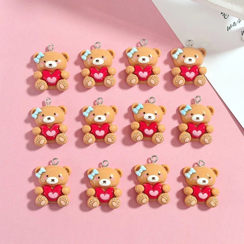10pcs Valentine's Day Gifts Resin Teddy Bear Charms Hug Heart Cute Animal Pendant DIY Women Earring Necklace Jewelry Making - everyday trend