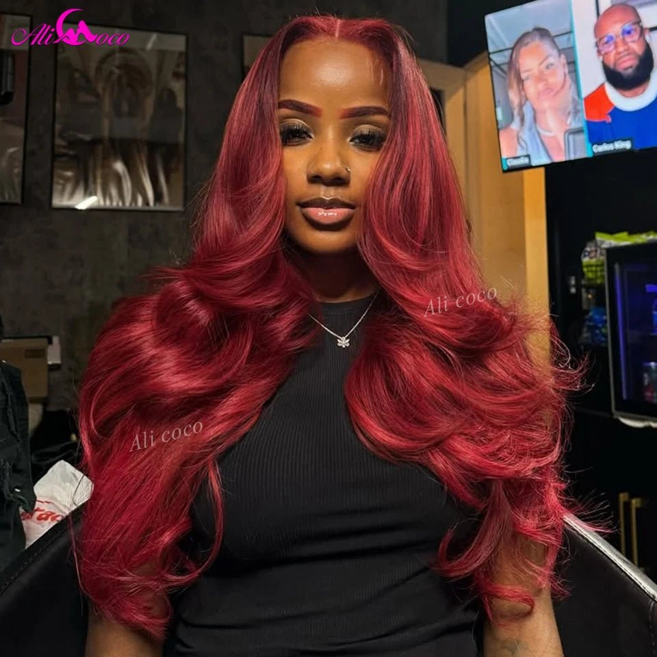180 Density Body Wave Human Hair Wig 13x6 Lace Front Wig Ombre Red Colored 5x5 Transparent Lace Closure Wig for Women - everyday trend