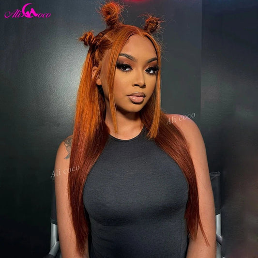180 Density Ginger Brown Orange Colored Straight 13X4 Lace Frontal Wig Human Hair Wigs Pre Plucked With Baby Hair for Women - everyday trend