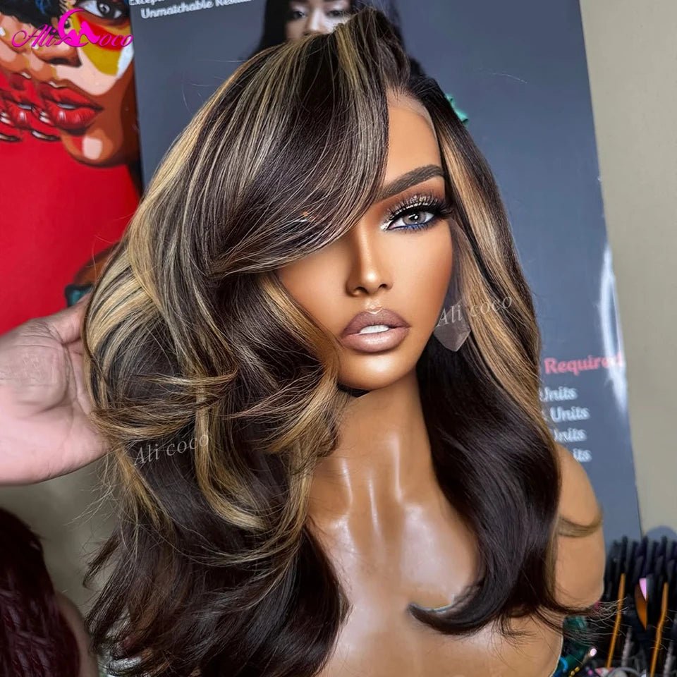 180 Density Highlight Ash Blonde Body Wave Short Bob Preplucked 13x4 Lace Frontal Wig Transparent Brazilian Hair Wig for Women - everyday trend