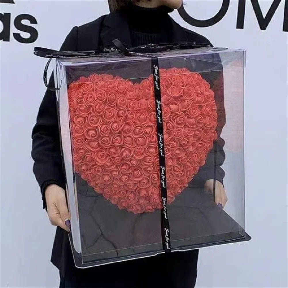18cm Rose Flower Heart Valentine's Day Gift for Girlfriends Completed Red PE Flower Heart Mold Wedding/Birthday Gift - everyday trend