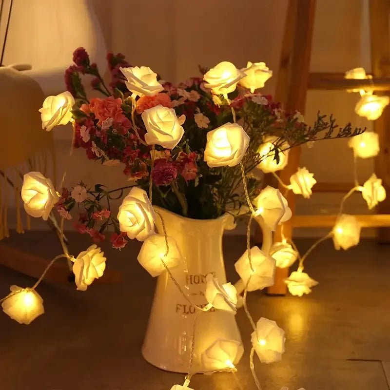 1pc 10/20 LED Romantic Rose Flower String Lights Artificial Rose Flower Fairy Light Garland Night Lamp For Wedding Party Decor - everyday trend