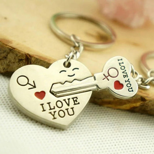 2pcs/set Romantic Couple Keychain Keyring Keyfob Valentine's Day Lover Gift Heart Key Ring - everyday trend