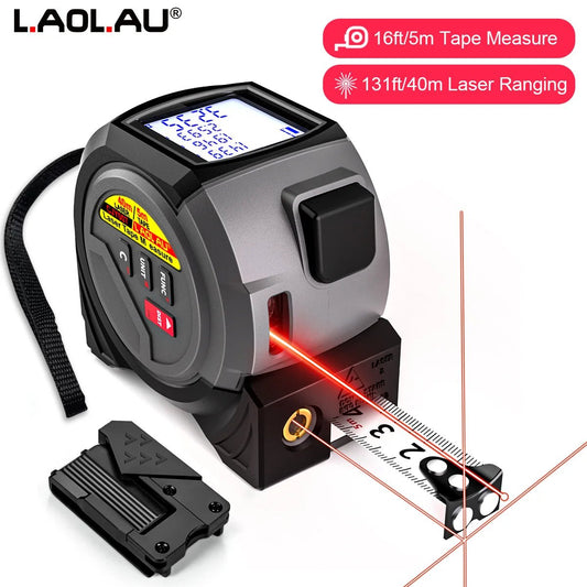 3 - In - 1 Laser Rangefinder 5m Tape Measure 60M/196Ft / 40M/131Ft Handheld Laser Meter Measuring Tool Cross Line Laser Level BUCKLE - everyday trend