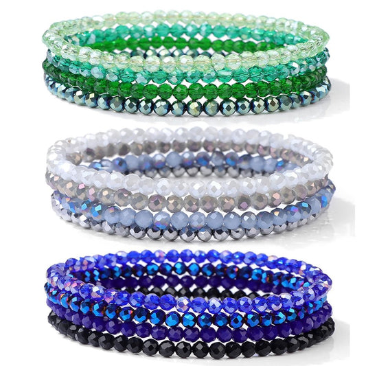 4Pcs/set Shinning Crystal Beads Elastic Bracelet Bohemian Faceted Colorful Crystal Glass Beaded Bracelet Bangles Set For Women - everyday trend