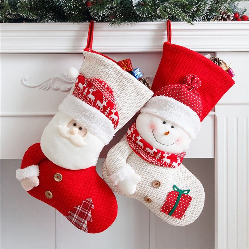 Large Red White Knitted Christmas Stocking Santa Claus Fireplace Decor Socks Xmas Gift Bags Candy Holder Decor For Home - everyday trend