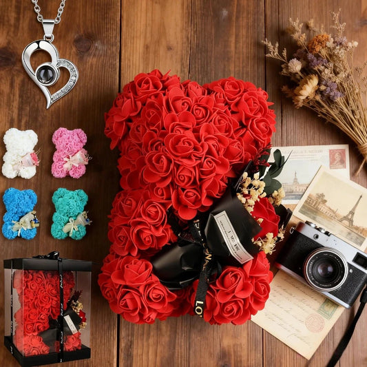 Valentines Gifts for Women,Rose Bear Birthday Mother's Day Valentine's Gifts for Her, Rose Teddy Bear with I Love You Necklace - everyday trend